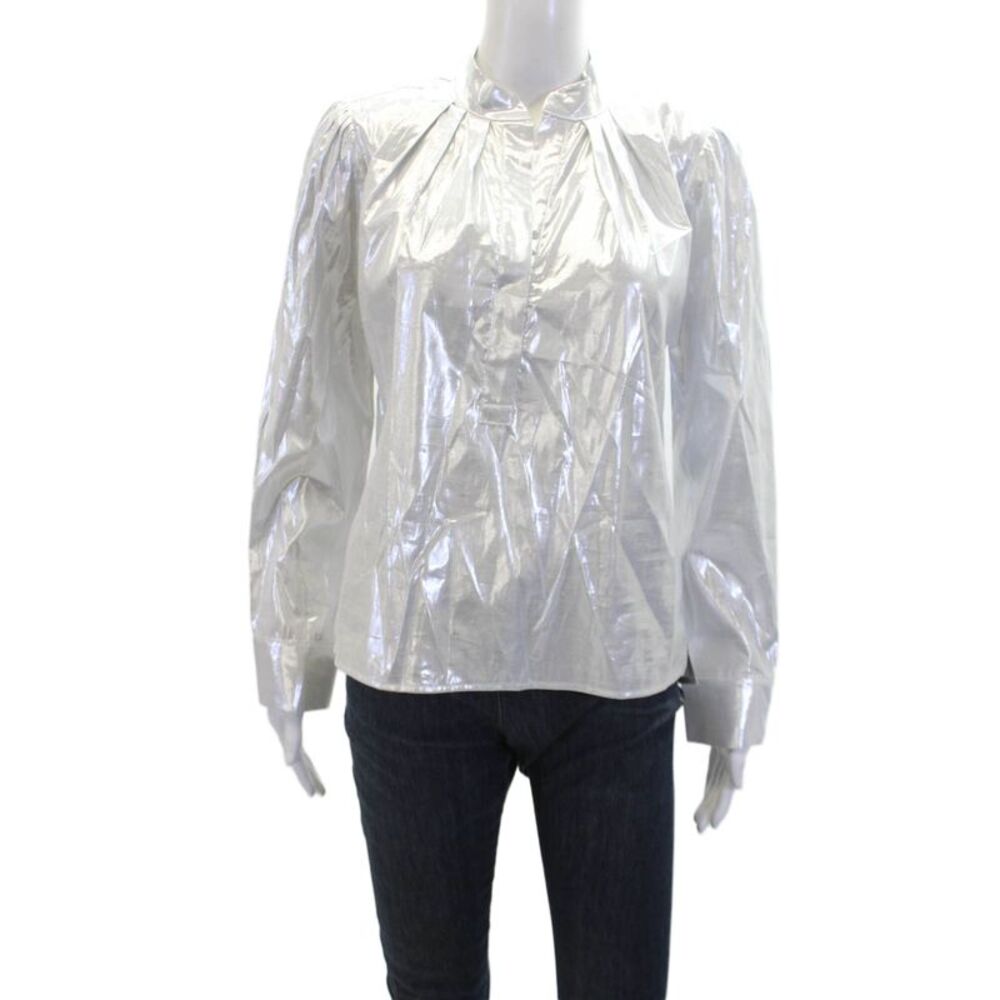 Wear Cisco Womens V-Neck Long Sleeve Blouse Top Metallic Silver Size M